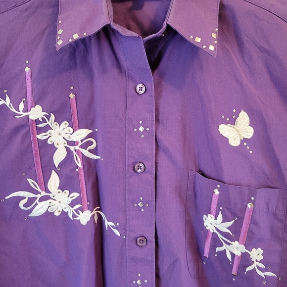 Vintage Las Olas Purple Embroidered Long Sleeve Button Up Shirt Blouse - Picture 2 of 6